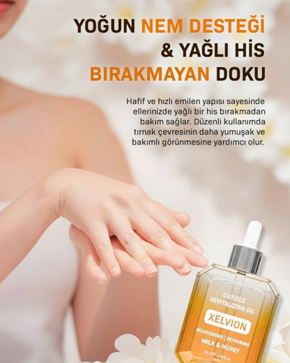 Xelvion Cuticle Revitalizing Oil ile nem desteği sağlayan ellerin bakımı.