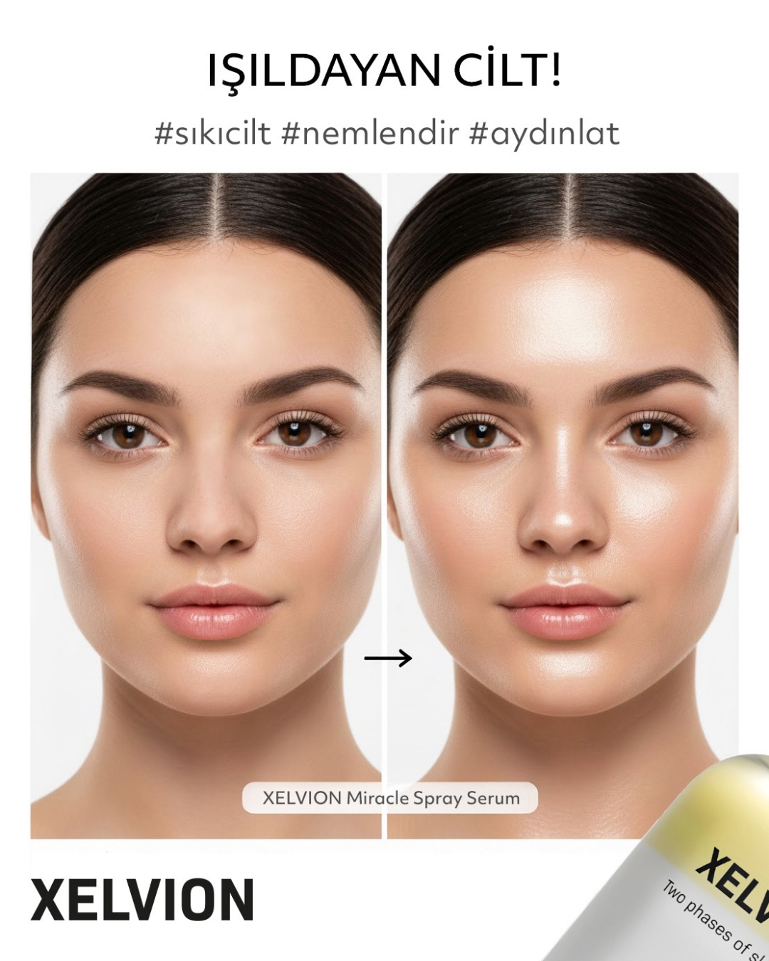 XELVION Miracle Spray Serum ile daha ışıltılı ve nemli bir cilt görünümü elde edin.