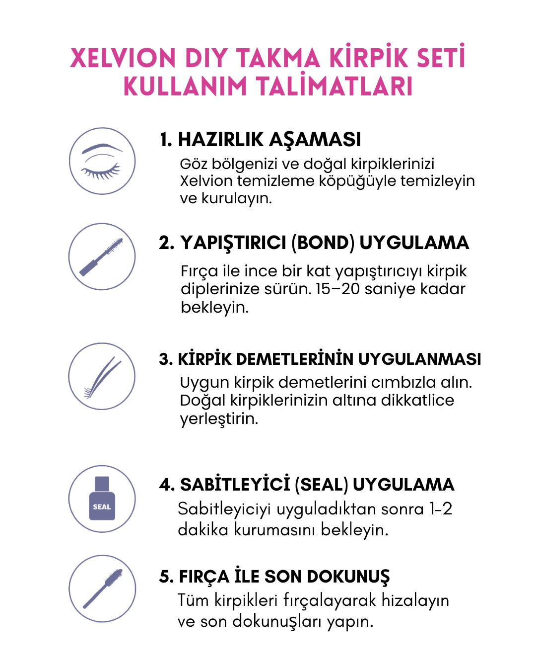 Xelvion 240'lı Takma Kirpik Seti - Sabitleyici, Cımbız ve Kirpik Fırçası
