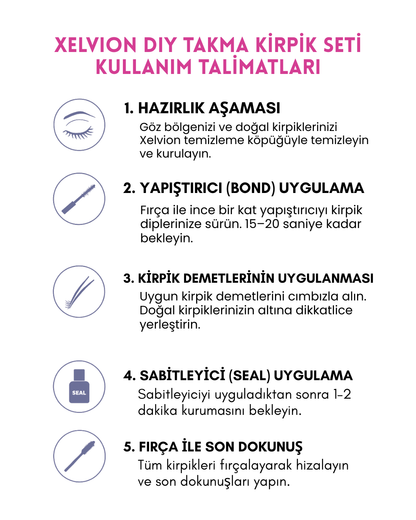 Xelvion 240'lı Takma Kirpik Seti - Sabitleyici, Cımbız ve Kirpik Fırçası
