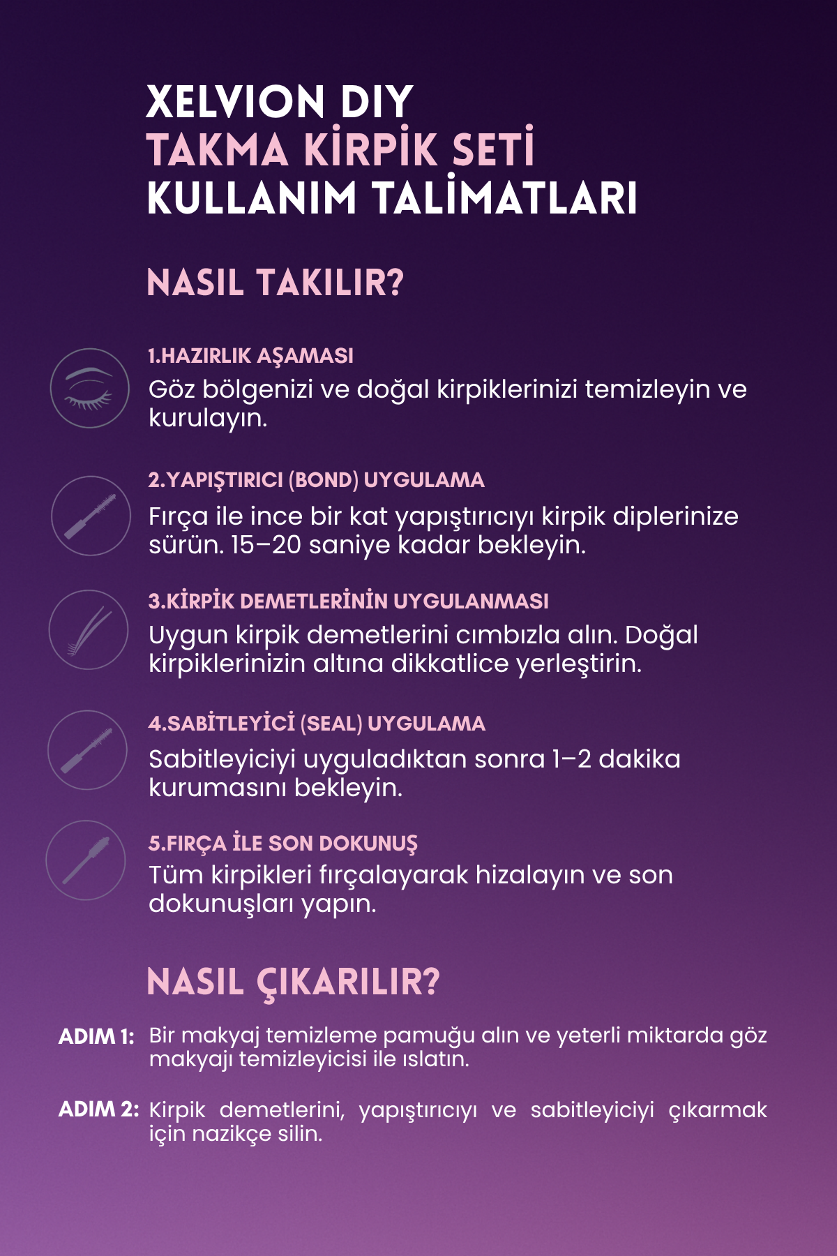 Xelvion 240'lı Takma Kirpik Seti - Sabitleyici, Cımbız ve Kirpik Fırçası