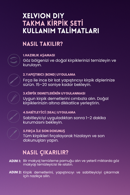 Xelvion 240'lı Takma Kirpik Seti - Sabitleyici, Cımbız ve Kirpik Fırçası