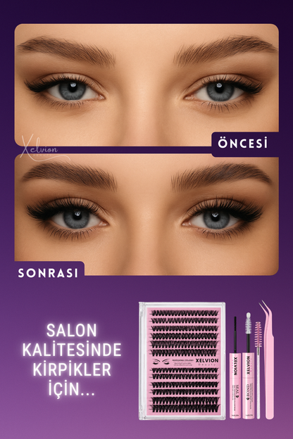 Xelvion 240'lı Takma Kirpik Seti - Sabitleyici, Cımbız ve Kirpik Fırçası